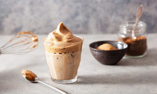 Whipped coffee in clear glass