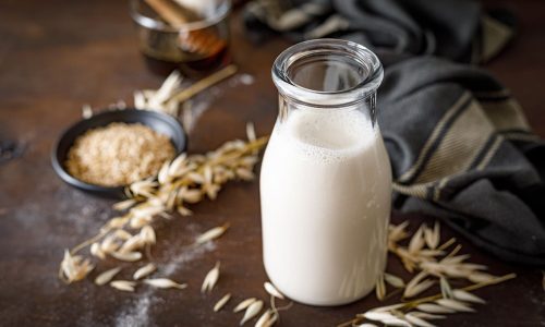 Alternative milk in glass bottle